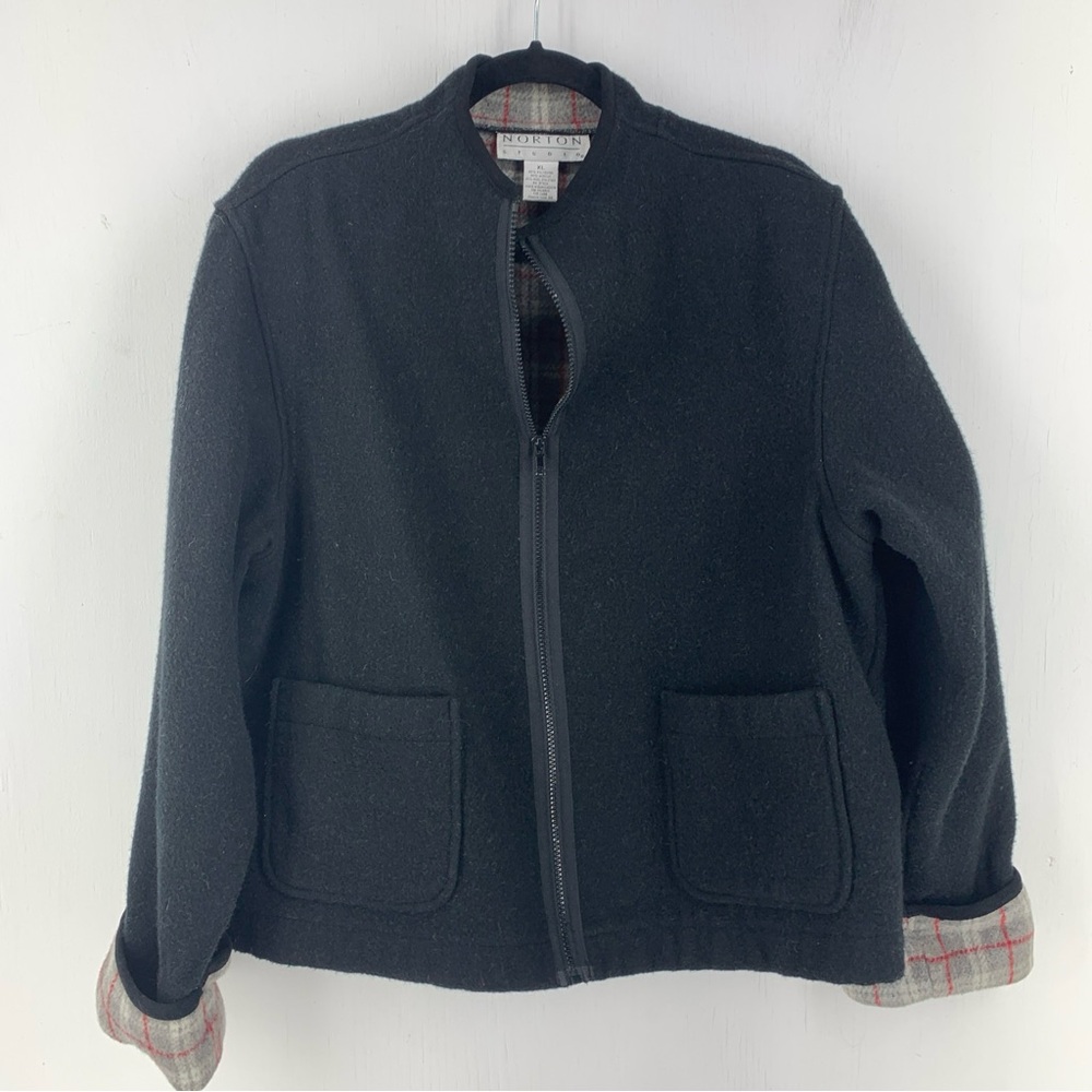 Norton Studios Womens XL Jacket Black Wool Blend Pockets Boxy Warm Oversized‎